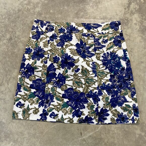 Brooks Brothers Skirt Womens 12 Blue Floral A Line Office Red Fleece - Picture 7 of 12